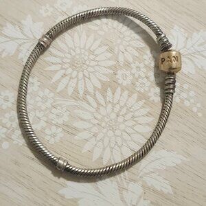 Pandora Sterling Silver Snake Chain 14k Gold Clasp No Crown Charm Bracelet